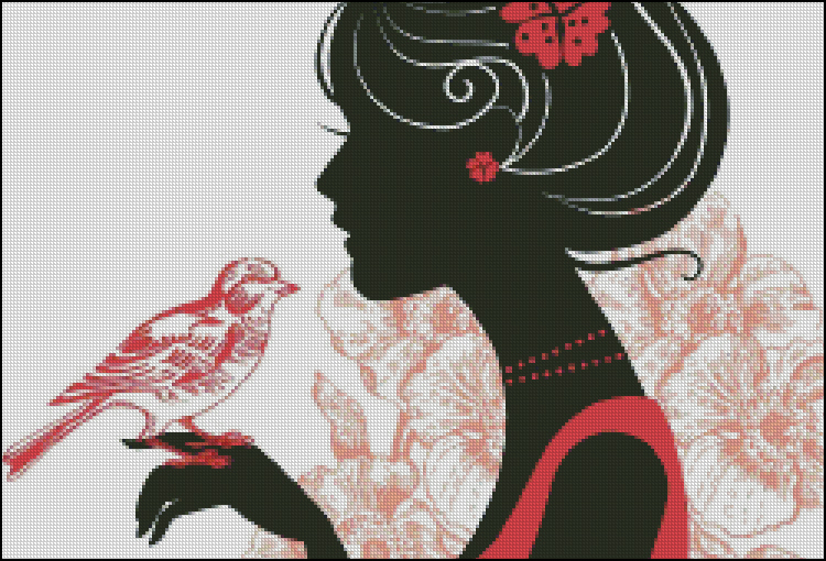Схема - Дівчина з пташкою в квітах